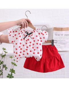 Stylish Red Hearts Skirt For Baby Girls With Top