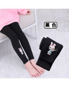 Cute Rabbit Printed Black Leggings For Baby Girls