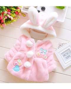 Stylish Rabbit Ear Pink Baby Girl Jacket