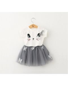 Cute Cat Printed Girls Set