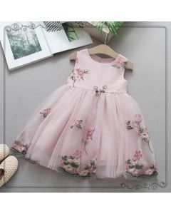 Pink Floral Net Frock For Girls