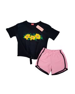 Stylish Black Pink Floral Nicker Set For Girls