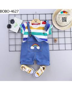 Stylish Blue Rainbow Printed Dungaree Set For Baby