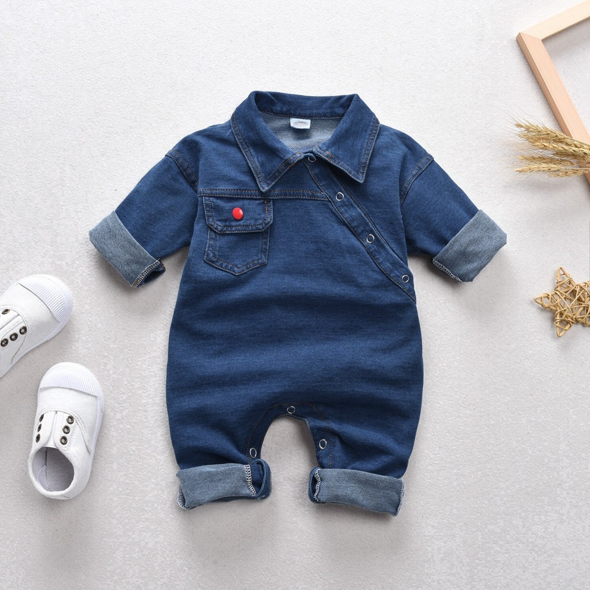 Sale baby jean romper on Sale